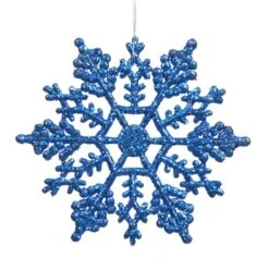 8 Inch Blue Glitter Snowflake Ornament: Set Of 12