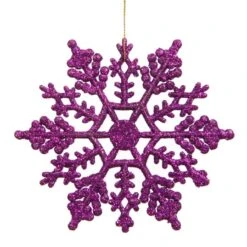 8 Inch Purple Glitter Snowflake Ornament: Set Of 12