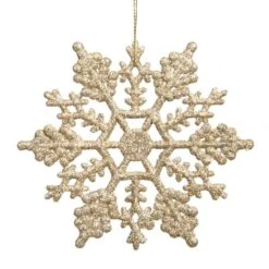 8 Inch Champagne Glitter Snowflake Ornament: Set Of 12