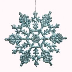 8 Inch Baby Blue Glitter Snowflake Ornament: Set Of 12