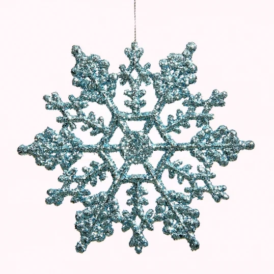 8 Inch Baby Blue Glitter Snowflake Ornament: Set Of 12 1 8 Inch Baby Blue Glitter Snowflake Ornament: Set Of 12