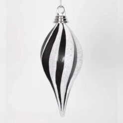 8 Inch Black-White Candy Glitter Swirl Drop Ornament