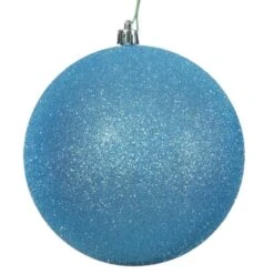 4.75 Inch Turquoise Glitter Ball Ornament: Set Of 4