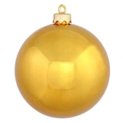 3 Inch UV Resistant Antique Gold Shiny Ball Ornament: Set Of 12
