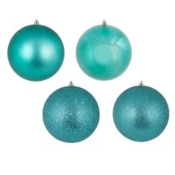 10 Inch Teal 4-Finish Ball Ornament: Set Of 4