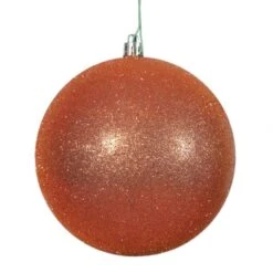 4.75 Inch Burnish Orange Glitter Ball Ornament: Set Of 4