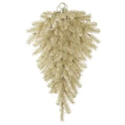 36 Inch White-Gold Tinsel Teardrop: Clear Lights