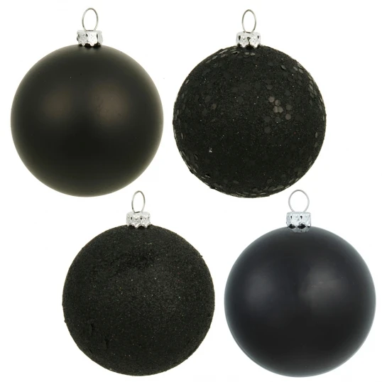 6 Inch Black 4-Finish Ball Ornament: Set Of 4 1 6 Inch Black 4-Finish Ball Ornament: Set Of 4