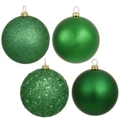 6 Inch Green 4-Finish Ball Ornament: Set Of 4