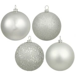 6 Inch Silver 4-Finish Ball Ornament: Set Of 4