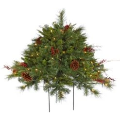 24 Inch Cibola Berry Mixed Pine Bush: Clear Lights