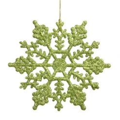 6.25 Inch Artificial Glitter Snowflake Ornament (set Of 12): Lime