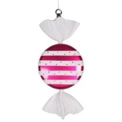 13 Inch Cerise-White Striped Flat Candy Ornament