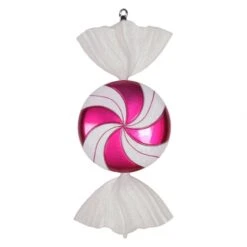 18.5 Inch Cerise-White Flat Swirl Candy Ornament