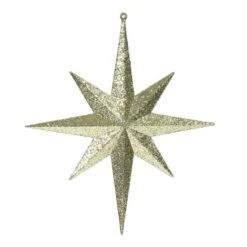 12 Inch Gold Iridescent Glitter Bethlehem Star Ornament: Set Of 2