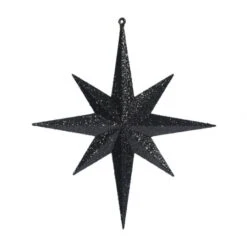 12 Inch Black Iridescent Glitter Bethlehem Star Ornament: Set Of 2