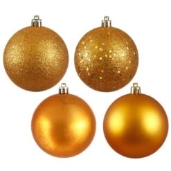 12 Inch Burnish Orange 4-Finish Ball Ornament: Set Of 4