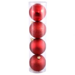 12 Inch Red 4-Finish Ball Ornament: Set Of 4