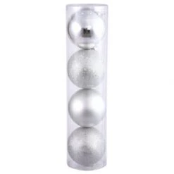 8 Inch Silver 4-Finish Ball Ornament: Set Of 4