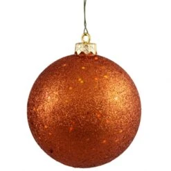 4 Inch Burnish Orange Sequin Ball Ornament: Set Of 6