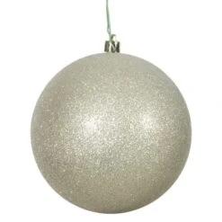 4 Inch Champagne Glitter Ball Ornament: Set Of 6