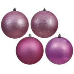 6 Inch Mauve 4-Finish Ball Ornament: Set Of 4