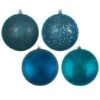 6 Inch Sea Blue 4-Finish Ball Ornament: Set Of 4