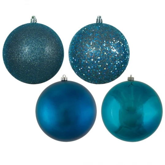 6 Inch Sea Blue 4-Finish Ball Ornament: Set Of 4 1 6 Inch Sea Blue 4-Finish Ball Ornament: Set Of 4