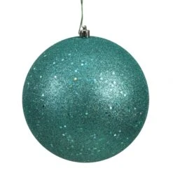 6 Inch Teal Sequin Ball Ornament: Set Of 4