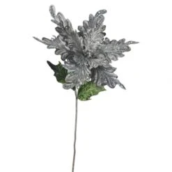15 Inch Pewter Velvet Poinsettia Pick: Set Of 3