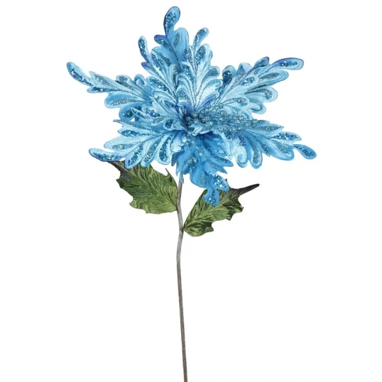 15 Inch Sky Blue Velvet Poinsettia Pick: Set Of 3 1 15 Inch Sky Blue Velvet Poinsettia Pick: Set Of 3
