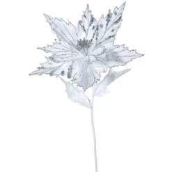 26 Inch White Velvet Poinsettia Pick: Set Of 3