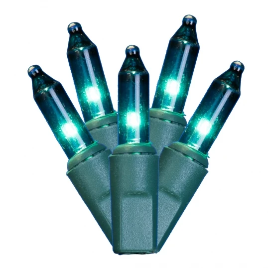 16 Foot 50 Mini-light Strand W/ 4 Inch Spacing On Green Wire: Teal 1 16 Foot 50 Mini-light Strand W/ 4 Inch Spacing On Green Wire: Teal