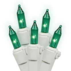 46 Foot 100 Mini-light Strand With 5.5 Inch Spacing On White Wire: Green All-Lit