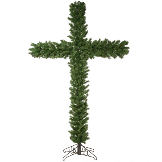 7.5 Foot PE/PVC Christmas Cross With Clear Mini Lights 1 7.5 Foot PE/PVC Christmas Cross With Clear Mini Lights