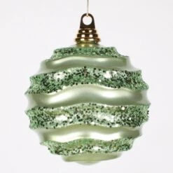 6 Inch Christmas Candy Glitter Wave Ball Ornament: Celadon