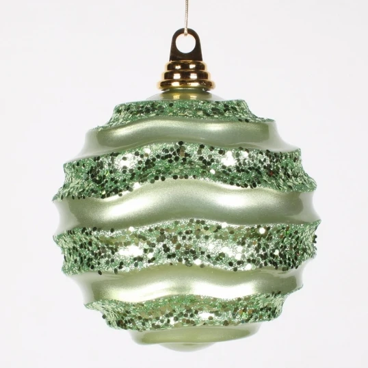 6 Inch Christmas Candy Glitter Wave Ball Ornament: Celadon 1 6 Inch Christmas Candy Glitter Wave Ball Ornament: Celadon