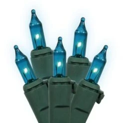 33 Foot Outdoor Mini-light Strand On Green Wire: 100 Teal Lights