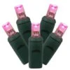 36 Foot Wide Angle LED Lights With 4 Inch Spacing On Green Wire: Pink