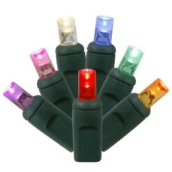 25 Foot Wide Angle LED Lights With 6 Inch Spacing On Green Wire: Multi-Colored