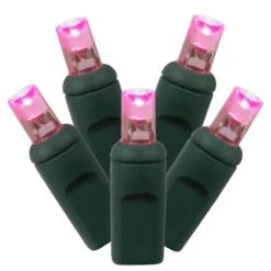 25 Foot Wide Angle LED Lights With 6 Inch Spacing On Green Wire: Pink
