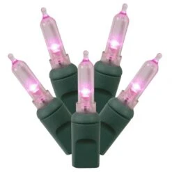25 Foot Italian LED Lights With 6 Inch Spacing On Green Wire: Pink