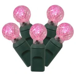 25 Foot G12 LED Light Strand With 6 Inch Spacing On Green Wire: Pink Lights