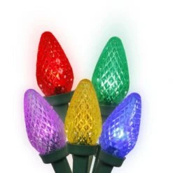 16 Foot C7 LED Lights With 8 Inch Spacing On Green Wire: Multi-Colored