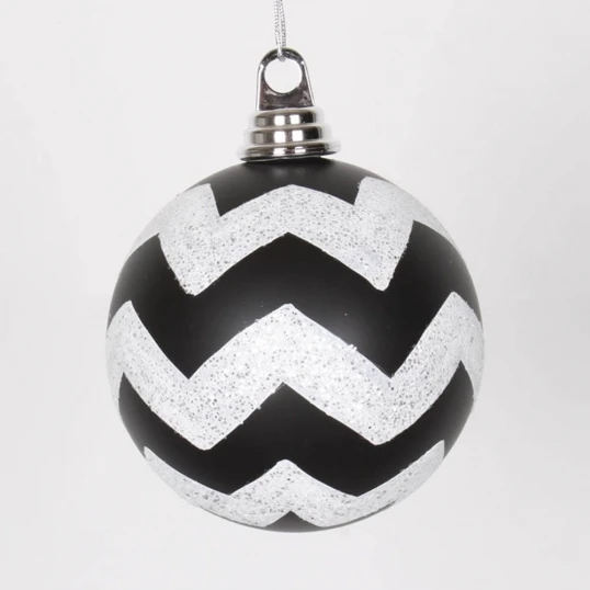 4.75 Inch Black, White Matte Glitter Chevron Ball Ornament (Set Of 3) 1 4.75 Inch Black, White Matte Glitter Chevron Ball Ornament (Set Of 3)