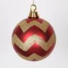 4.75 Inch Red, Gold Matte Glitter Chevron Ball Ornament (Set Of 3)