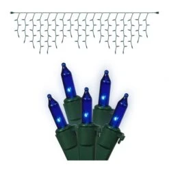9 Foot 100 Blue Christmas Icicle Set W/ Green Wire: Mini Lights