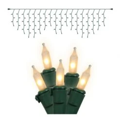 9 Foot 100 White Light Christmas Icicle Set W/ Green Wire: Mini Lights