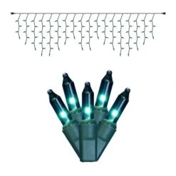 9 Foot 100 Teal Christmas Icicle Set W/ Green Wire: Mini Lights