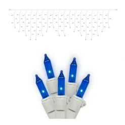 9 Foot 100 Blue Light Christmas Icicle Set W/ White Wire: Mini Lights